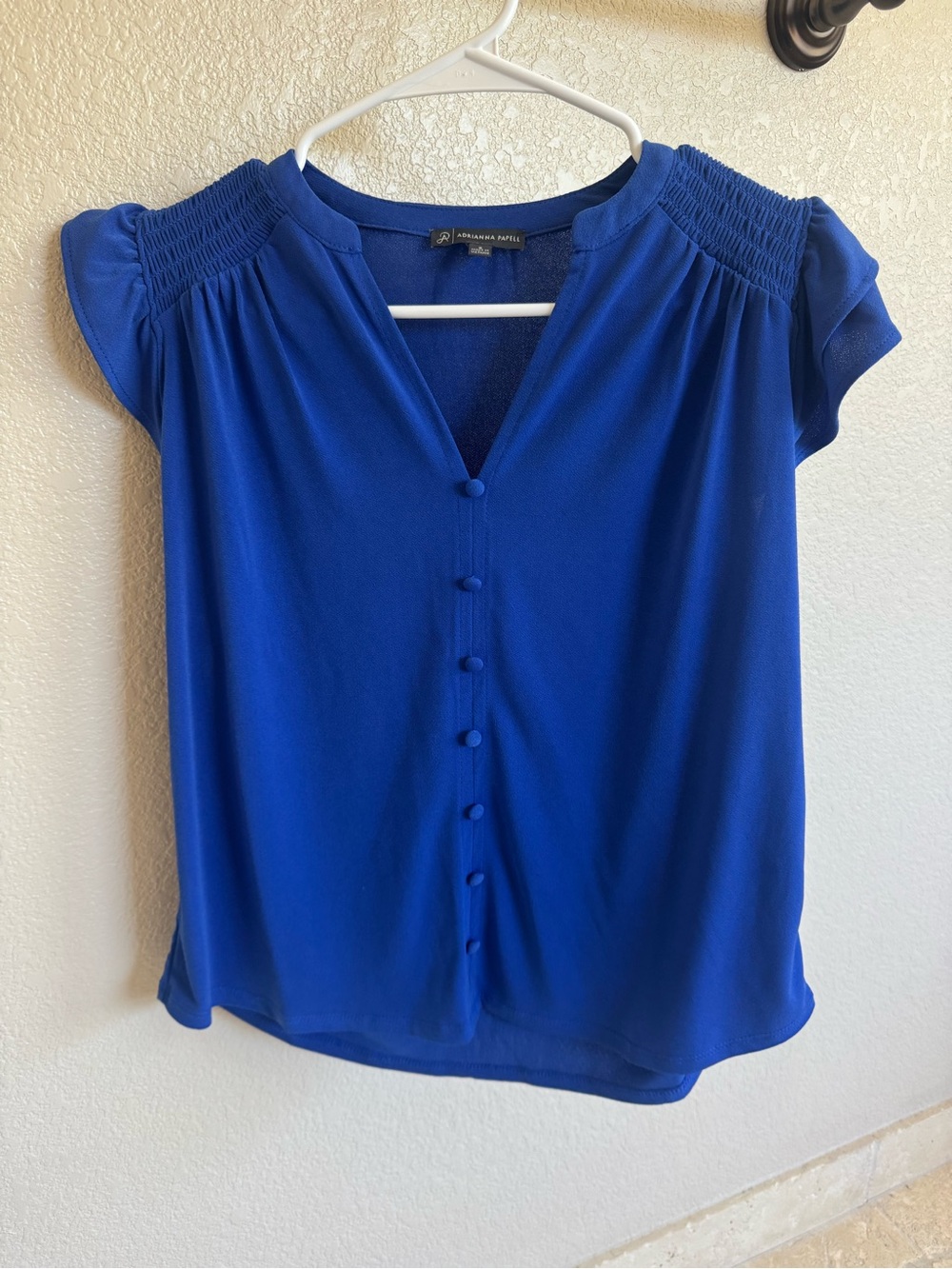 Adrianna Papell Cobalt Blue Button-Front Cap Sleeve Blouse
